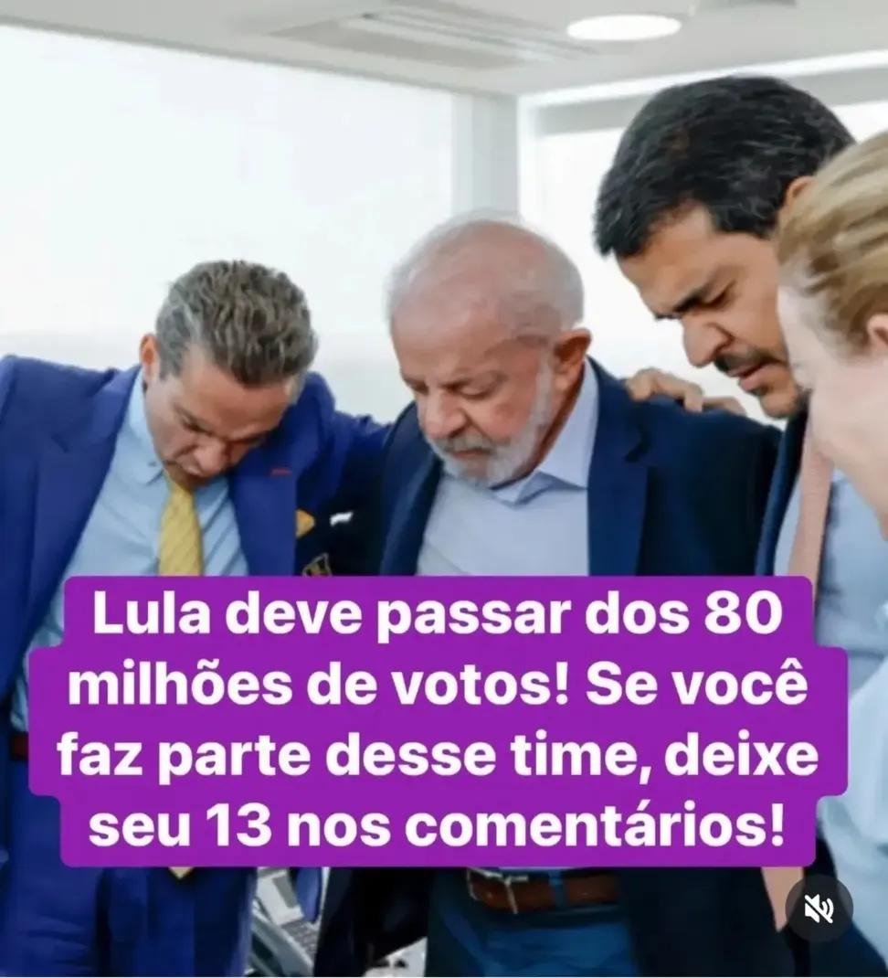Descharth's tweet photo. Lula 13

Lula deve passar dos 80 milhões de votos! Se você faz parte desse time, deixe seu 13 nos comentários! https://t.co/TU2trubXTs