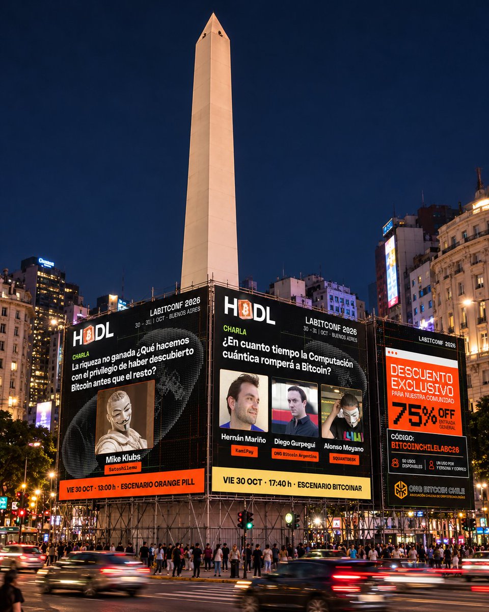 ACHICRIP's tweet photo. 🚨 ¡Menos de una semana para @labitconf 2026! 🇦🇷
🇨🇱 Dos cofundadores de ONG Bitcoin Chile estarán en el escenario.
🎟️ ¡Últimos cupos con 75% OFF!
🔑 BITCOINCHILELABC26
⏳ ¡Asegura tu entrada antes de que se agoten!
🌐 https://t.co/L6Mya2e4FO
#LABITCONF2026 #HODL https://t.co/sMF4o6qdjm