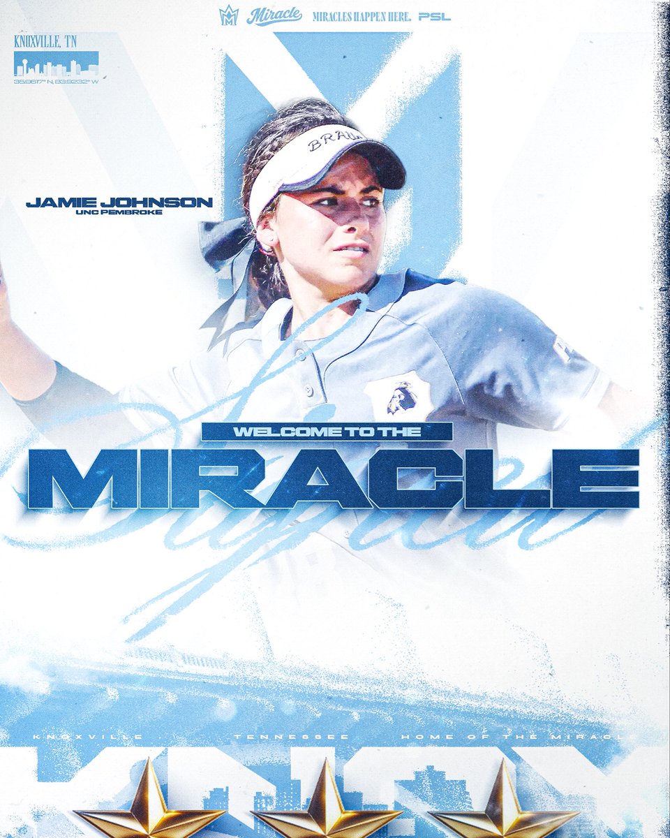 KnoxMiracleSB's tweet photo. We’re excited to announce Infielder Jamie Johnson has signed with the Knoxville Miracle! 🥎〽️💙

3x All-American at UNC Pembroke. Program doubles leader. ASBA All-Star and All-Defense.

Welcome to Knoxville! 👏🎉
#KnoxvilleMiracle #PSL #softball https://t.co/NBwhovKQig