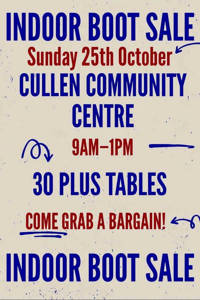 discovercullen's tweet photo. Cullen Indoor Boot Sale is ON this Sunday morning. Please come along for a browse and a bargain. Over 30 stallholders coming from across Moray and Aberdeenshire. https://t.co/2TM4qIIBI1