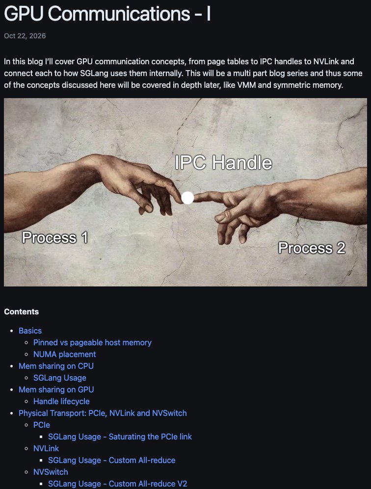 thisispiyushK's tweet photo. Wrote a new blog on GPU comms with a lot of SGLang internals. https://t.co/92fwNfSaJu