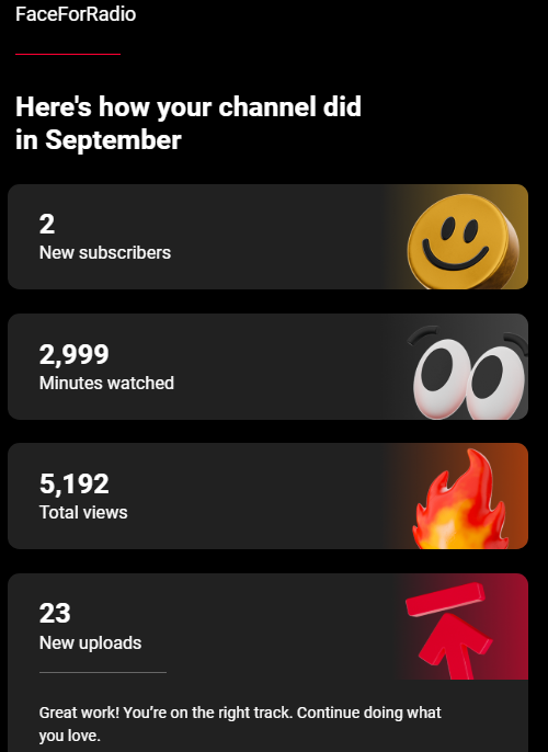 FaceForRadio8's tweet photo. #creatormonthreview #youtube #september https://t.co/oqeZLCrAMB