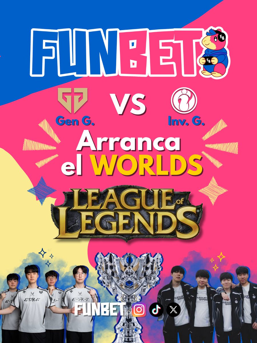 FunBetPeru's tweet photo. Hoy empezamos con la Fase Suiza del #Worlds2026 y comenzamos con dos grandes equipos #GenG y #InvictusGaming
Aunque las predicciones tiene a sus favoritos, todo puedo pasar en el juego
Mucha suerte a los equipos y mantente informado del Worlds en #FunBet #LeagueOfLegends https://t.co/VZKQeevM0z