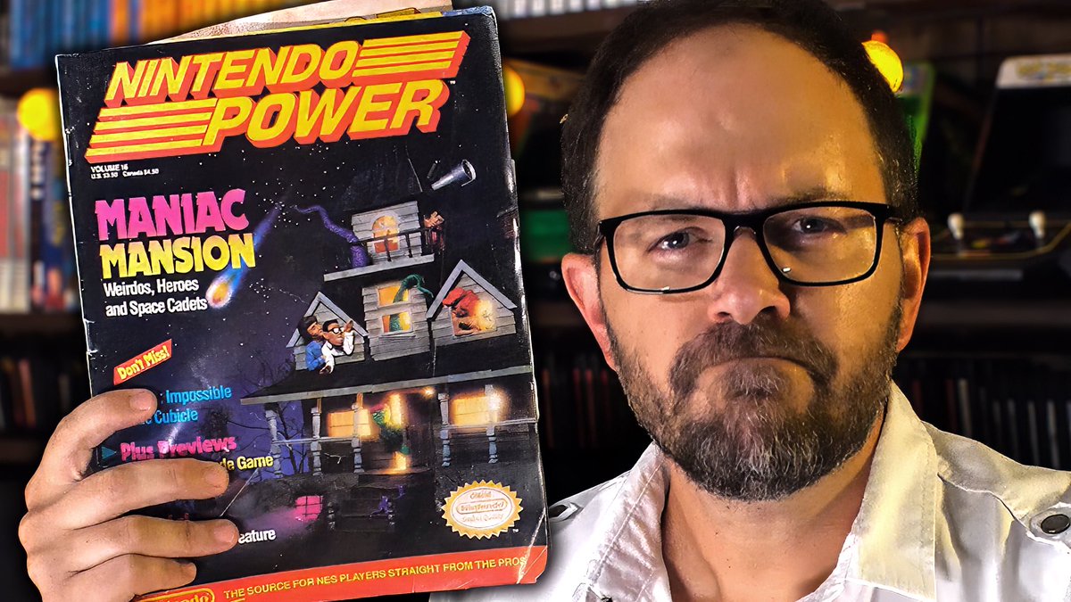 cinemassacre's tweet photo. Happy Halloween!!

The Nerd enters Lucasfilm Games’ cult classic point-and-click adventure, Maniac Mansion, published on NES by Jaleco in 1990.

Nintendo Power said even tuna heads would be hooked.

We’ll see about that. https://t.co/Lt0fcxs7e9