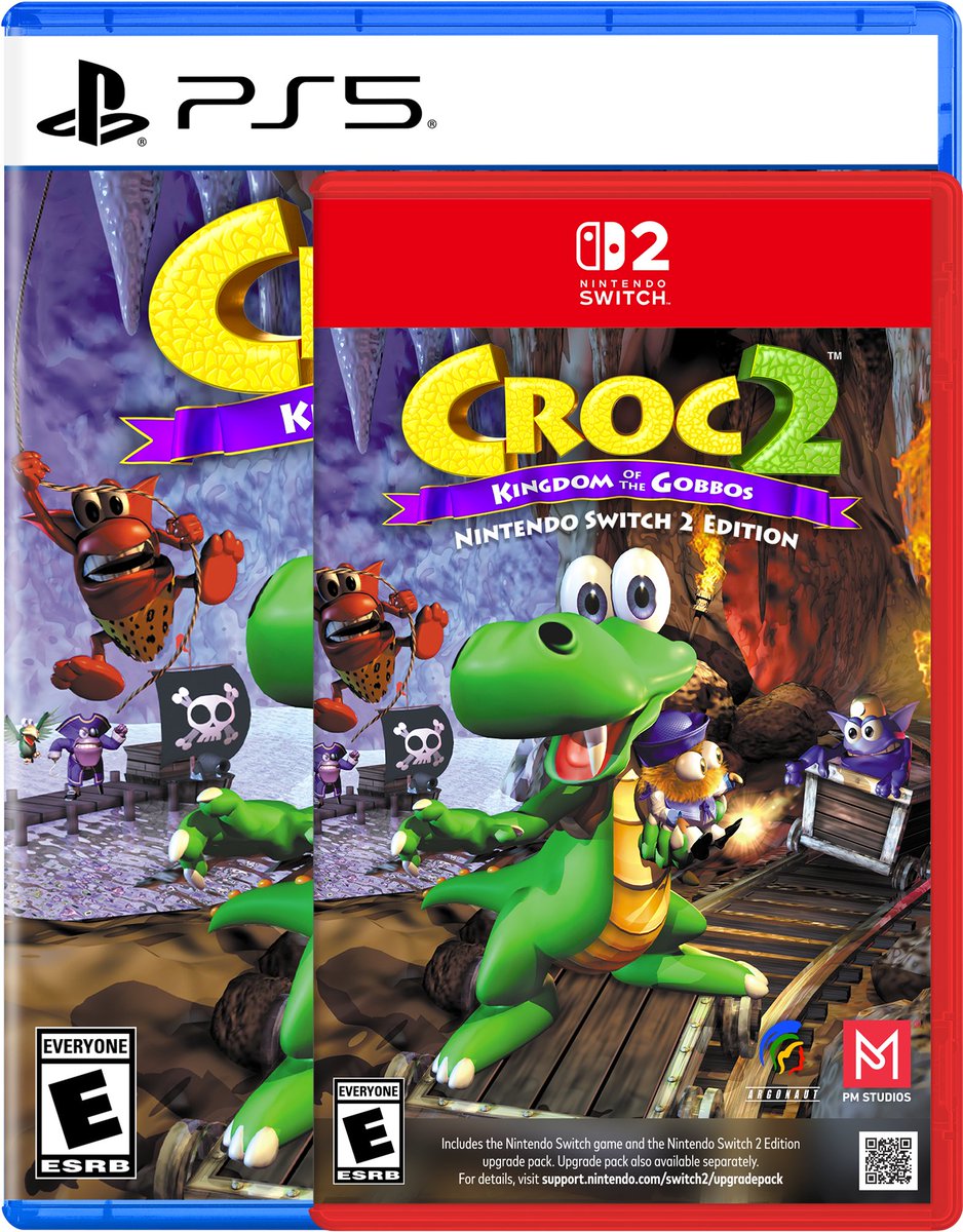 PMStudiosUSA's tweet photo. Crikey! We're thrilled to announce we've partnered with @ArgonautGames_ for the physical edition of Croc Legend of the Gobbos Platinum Edition for Switch 2!

Plus the PS5 and Switch 2 physical editions of Croc 2 Kingdom of the Gobbos! https://t.co/6g20C2VjrK