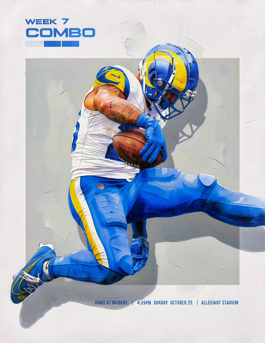 rclemente2121's tweet photo. week 7 combo:
modern (white) / royal / royal

the rams are an all-time 14-10 in this look, 2-1 at home, 12-9 on the road.

they're also on a 6-0 streak when wearing this combo, and have won 10 of their last 12. https://t.co/VzxsWPwdlq