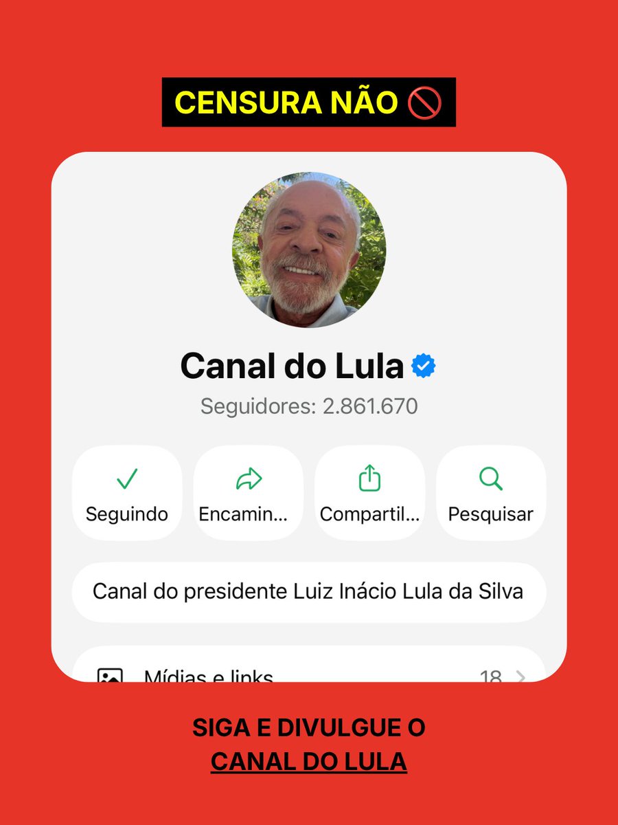 fandomspelobr's tweet photo. 🚨 SIGA OS 3 CANAIS E ESPALHE PRA GERAL FAZER O MESMO!

EXÉRCITO DO LULA: https://t.co/2ul9NNyp7P

CANAL DO LULA: https://t.co/CigXreIGM0

TROPA DA ERIKA HILTON COM LULA: https://t.co/d4KGn7HqoP https://t.co/ANY61DNgtK