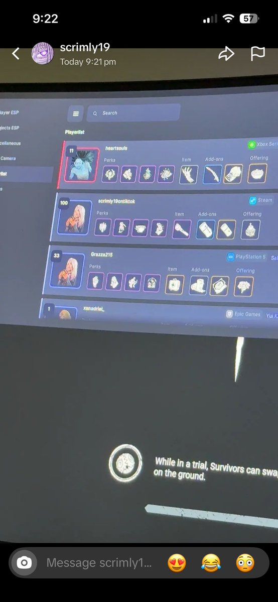 brnfrmawsh's tweet photo. so I reported a cheater in DBD 11 days ago, a cheater which (for some reason) decided to send me screenshots of their cheat overlay and proof of them cheating 😭

I just got word back from BHVR that they will not be taking any action because I can’t prove it happened… ⬇️ https://t.co/a1yfjN2cWT