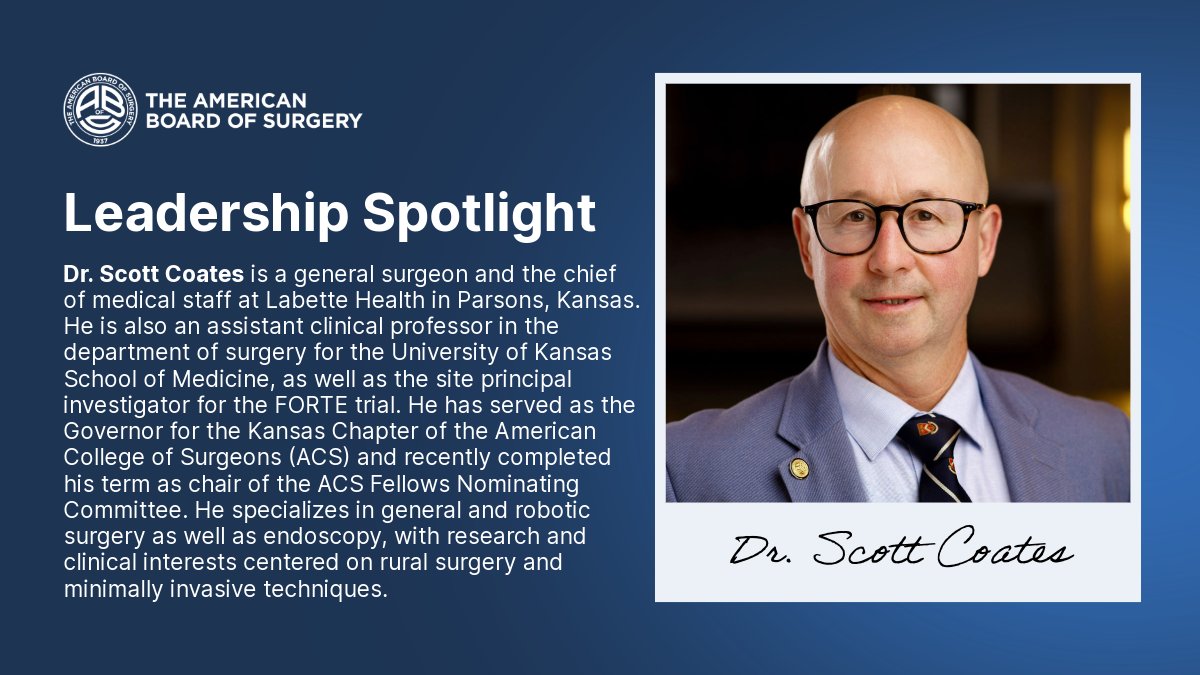 AmBdSurg's tweet photo. Meet Dr. Scott Coates, a member of the ABS Council and Diversity, Equity &amp; Inclusion Committee, as well as a director of the General Surgery Board. Thank you, Dr. Coates, for your dedicated leadership and ongoing commitment to setting benchmarks for surgical excellence. https://t.co/L7damp0sn2