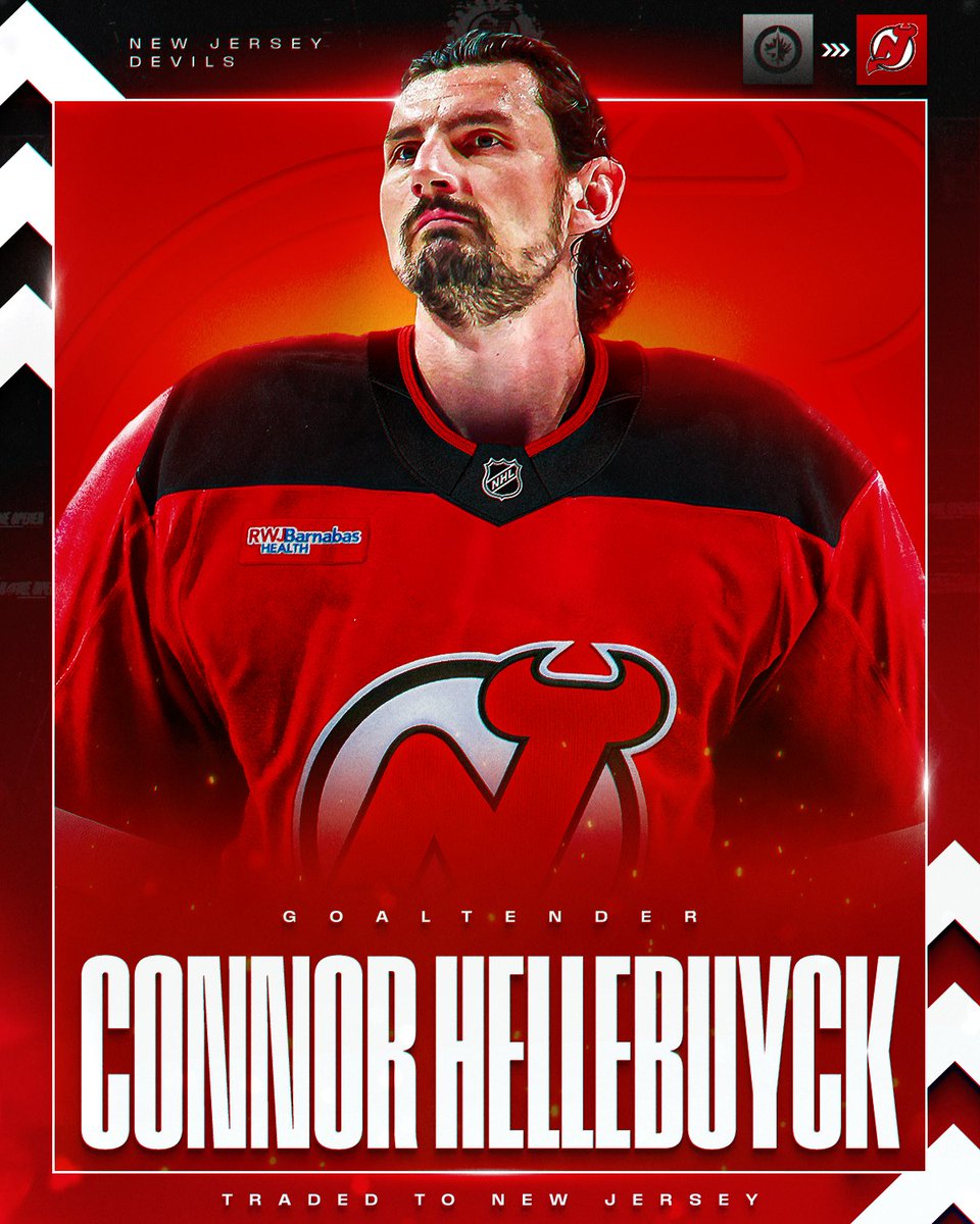 NHL's tweet photo. ARE YOU READY, JERSEY⁉️

Connor Hellebuyck is officially in the net for the @NJDevils 😮‍💨 https://t.co/sbFlzgWxAn
