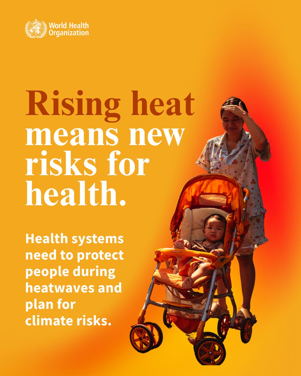 WHO's tweet photo. When extreme heat strikes, how many people become ill or die? 
 
Too often, the true toll remains invisible.
 
A new global monitoring framework will help countries connect health and heat-exposure data—to support earlier action to protect pregnant women, newborns and children. 
 
Learn more: https://t.co/dMPYVsaj1y