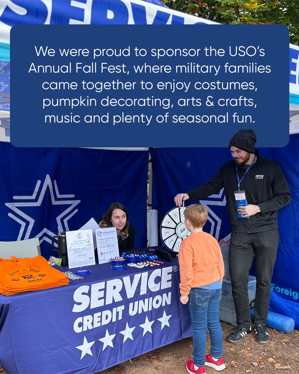 Servicecu's tweet photo. We were proud to sponsor the USO’s Annual Fall Fest, where military families came together to enjoy costumes, pumpkin decorating, arts &amp; crafts, music and plenty of seasonal fun. 🎃💙

Thank you to the USO and everyone who joined us for a great day! https://t.co/E1uUXdbc9i