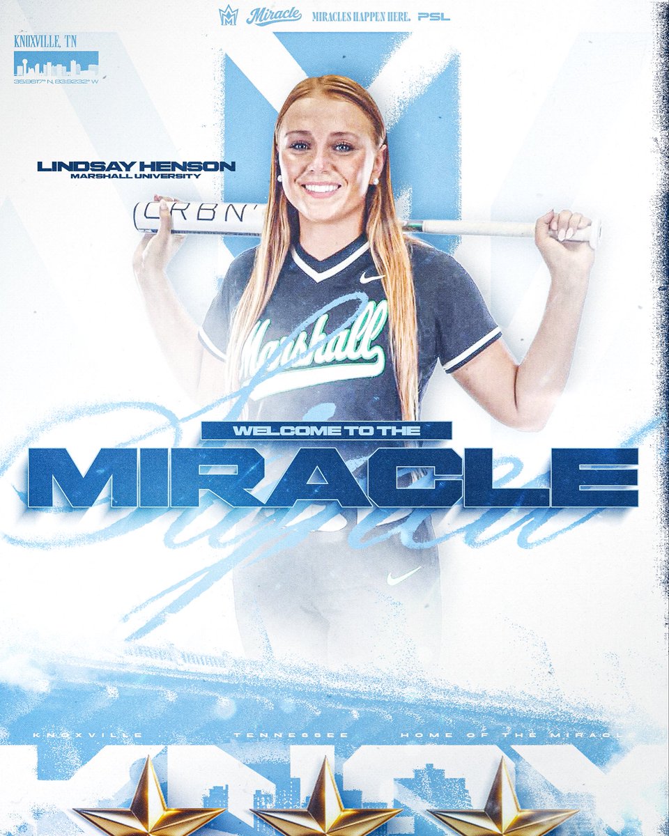 KnoxMiracleSB's tweet photo. We’re excited to announce Pitcher/UTL Lindsay Henson has signed with the Knoxville Miracle! 🥎〽️💙

All-ASUN at Queens. Program-record 17 HRs, .401 AVG. NJCAA All-American. Two-way threat.

Welcome to Knoxville! 👏🎉
#KnoxvilleMiracle #PSL #softball https://t.co/efukl8WUpG