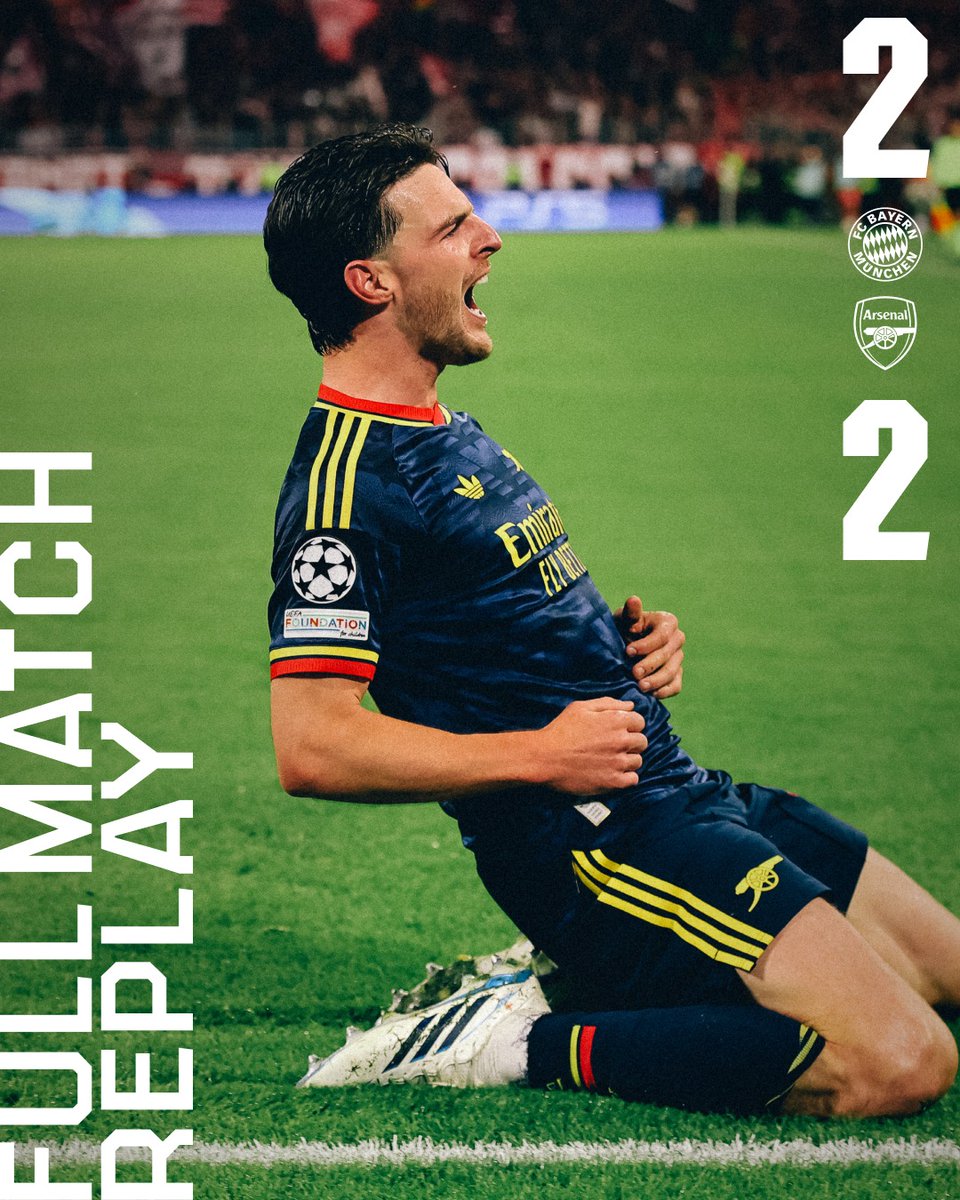 Arsenal's tweet photo. A fierce performance in Bavaria ❤️‍🔥

Watch our draw with Bayern Munich back in full 📺
