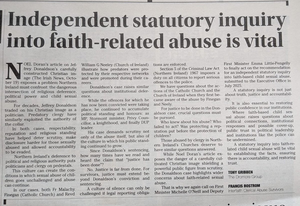 TonyGribben3's tweet photo. Powerful priests. Powerful politicians. Reputations protected while children suffered abuse. When religious authority &amp;  political power shield individuals from scrutiny, accountability is evaded and survivors are silenced. NI government must move forward with statutory inquiry. https://t.co/HAT6ljrzJn