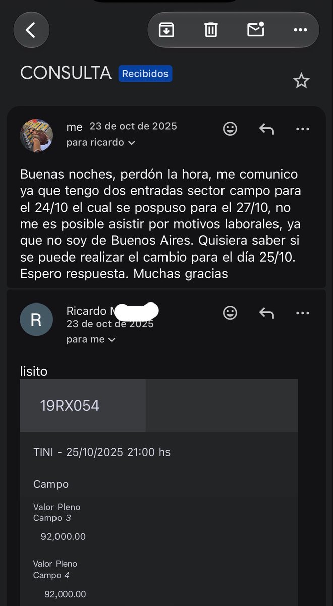 97stoessell's tweet photo. hace un año suspendían la 1ra fecha de futttura y en plena crisis x querer estar encontré acá el mail de un tal ricardo q laburaba en fullticket y le mandé para q me cambie las entradas y EFECTIVAMENTE ME LAS CAMBIÓ Y PUDE ESTAR EN LA 1RA FECHA !! gracias x siempre richard https://t.co/4ahBpxGrqr