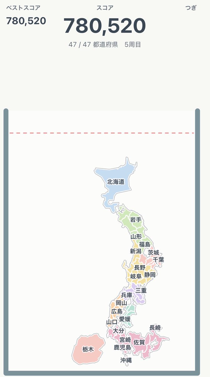 magic_rue's tweet photo. ４回連続成功はちょっと自分でもびっくり

日本列島 完成: 4回
都道府県数: 47 / 47
スコア: 780,520点
#都道府県ゲーム
https://t.co/UXcSoHHkLH https://t.co/UX1QmAvlgC