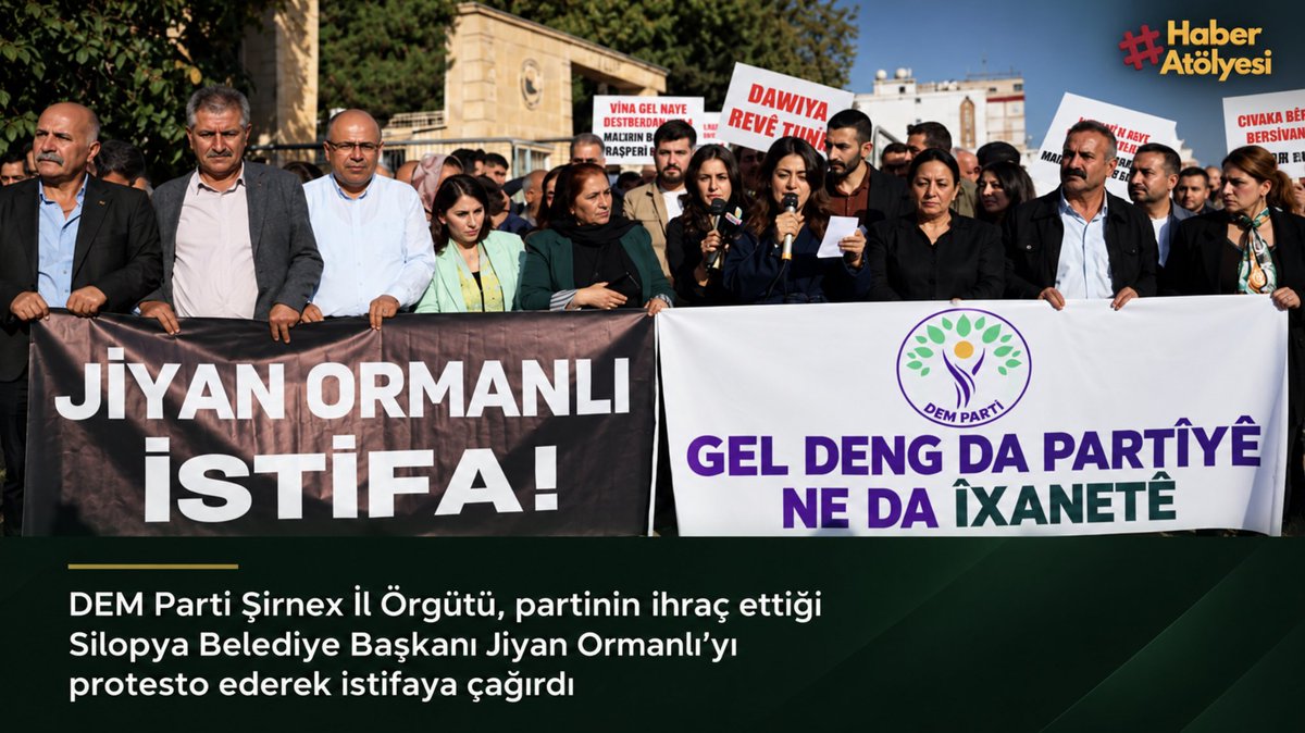 HaberAtlyebapw's tweet photo. 📍 Şirnex (Şırnak) halkının Jiyan Ormanlı'ya tepkisi dinmiyor

🔹 DEM Parti Şirnex İl Örgütü, partinin ihraç ettiği Silopya Belediye Başkanı Jiyan Ormanlı’yı protesto ederek istifaya çağırdı https://t.co/PyCc0SQe09