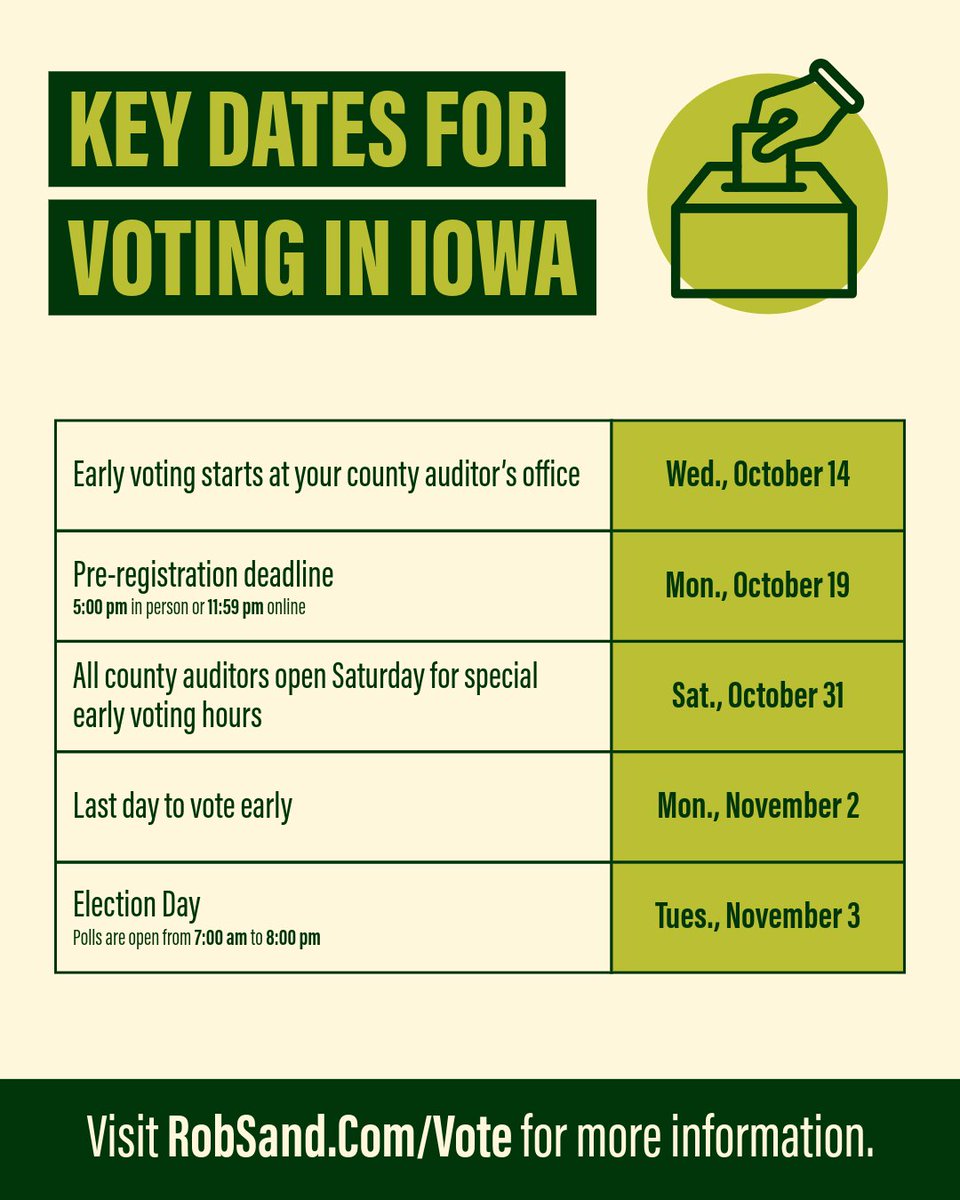 RobSandIA's tweet photo. DYK: You can vote at your county auditor's office today! #IAGov https://t.co/8aznj1UMnK