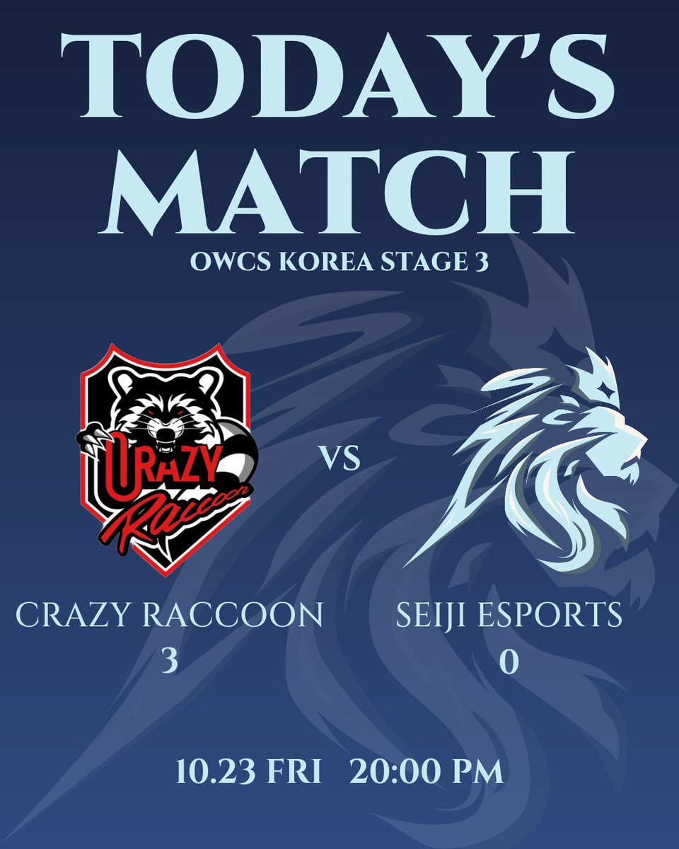 SEJ_ow's tweet photo. [SEIJI | MATCH RESULT]
아쉽게 이번 경기를 마무리했습니다.
CRAZY RACCOON 3 : 0 SEIJI ESPORTS
끝까지 응원해주신 모든 분들께 감사합니다.
다음 경기에서 더 좋은 모습 보여드리겠습니다.
#SEIJI #SEIJIESPORTS #OWCS https://t.co/Ge7gbkWGBp