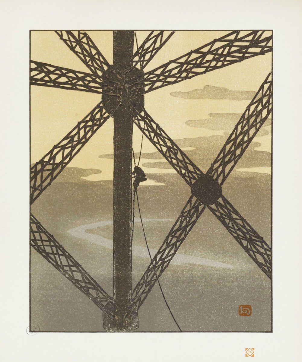 PublicDomainRev's tweet photo. Henri Rivière’s Thirty-Six Views of the Eiffel Tower (1888–1902), French lithographs of the then brand new structure and its environs, in the style of Japanese woodblock prints: https://t.co/ExDtqPOxKZ https://t.co/dR5NXFtMRT