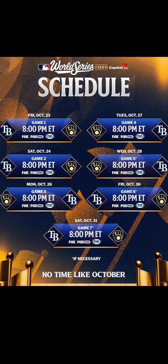 GOCThatsMe's tweet photo. The 123rd edition starts tonight!!! “The Rays” square off against “The Brew Crew” in Milwaukee!! Neither franchise has ever Won the World Series!! #BrewCrew #Milwaukee #Brewers #Tampa #Rays #DevilRays #Postseason #NoTimeLikeOctober #WorldSeries #BobUecker⚾️ https://t.co/K3e21lQm6C