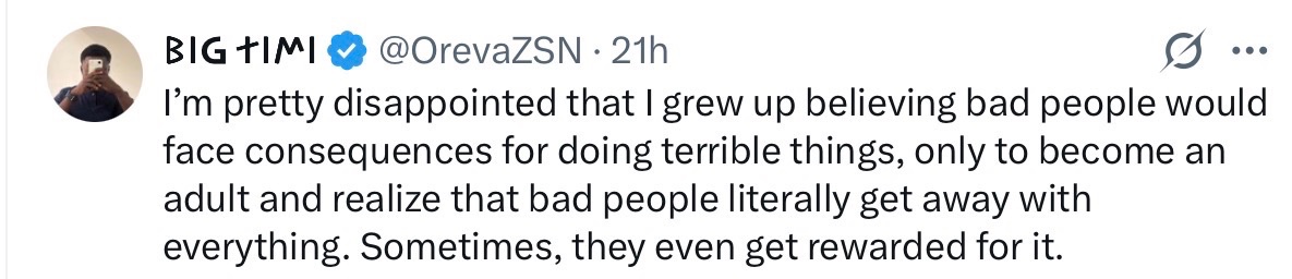 StephsMundo's tweet photo. @CivilisedChaosX I think many of us feel the same way! 
It seems like the bad guys are winning💔 https://t.co/10ZUn8mRUT