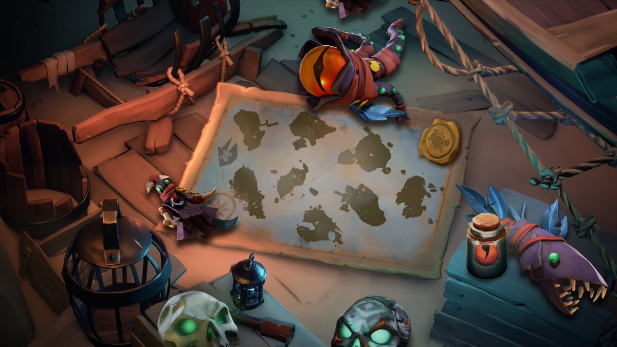 SeaOfThieves's tweet photo. Pop-Up Plunder has returned! Use clues around the map to pinpoint which island to sail to, and then the scribbles on the map to locate the dig spot. But beware, Blunder 'trick' spots are active! Don't be disheartened if you find one of those first...

Live until 8pm UTC/1pm PDT! https://t.co/XeJBVHIv4n