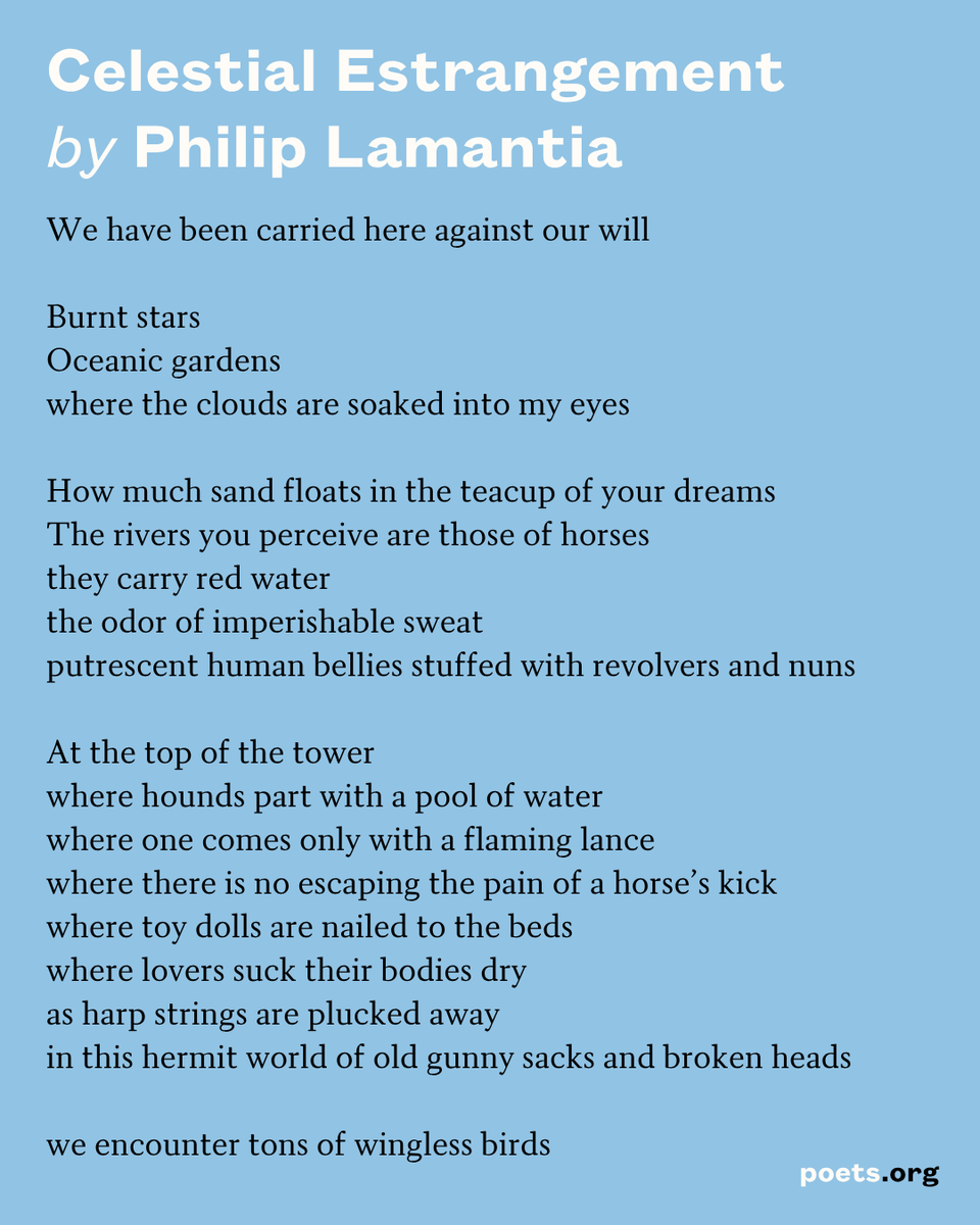 POETSorg's tweet photo. "Celestial Estrangement" by Philip Lamantia, born #OTD in 1927. 

Read more: https://t.co/t44Po8hKkz https://t.co/L8e3lKgA7N