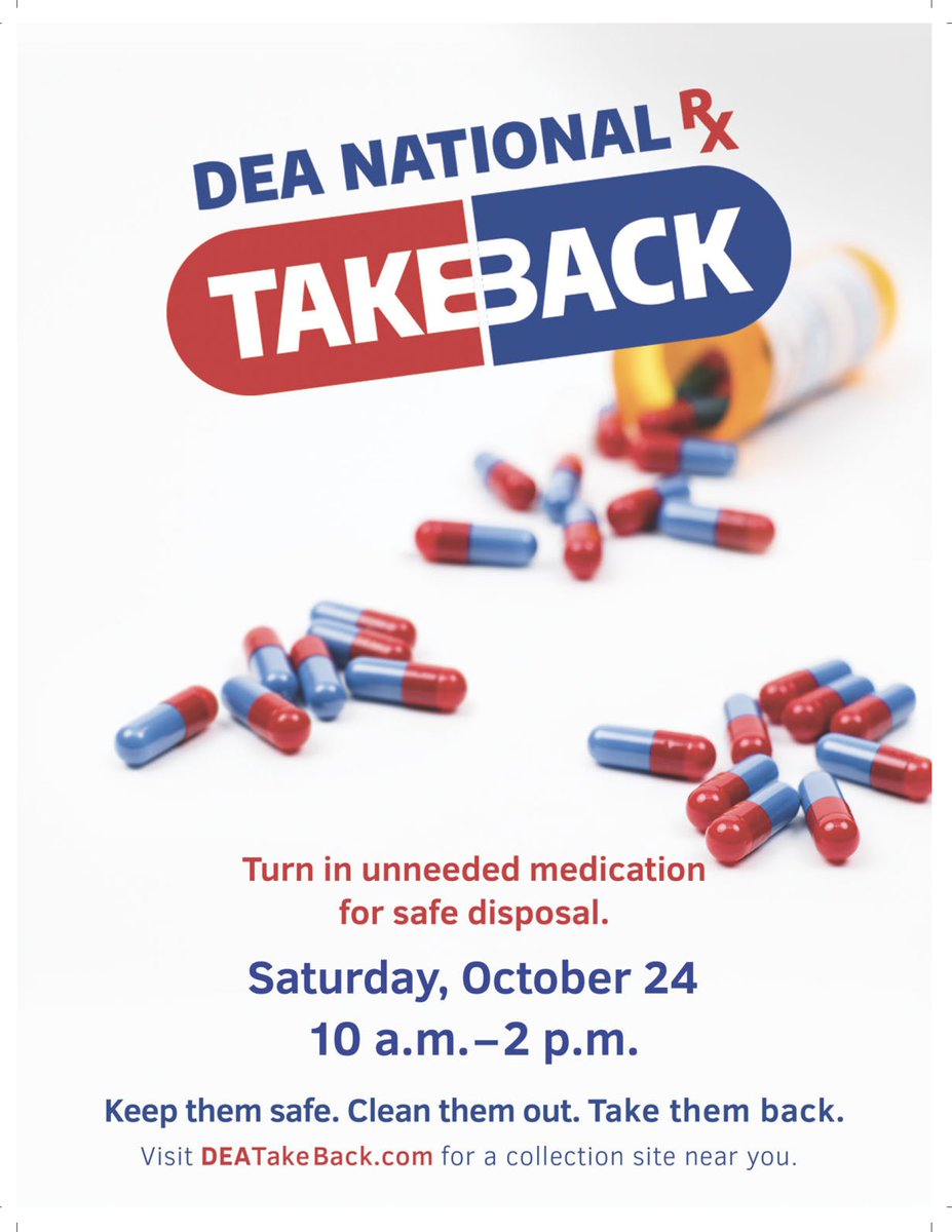katyisd's tweet photo. Bring your unneeded medications to the Katy ISD Law Enforcement Center for safe disposal Saturday, Oct. 24, from 10 a.m. to 2 p.m.

Katy ISD Law Enforcement Center (LEC)
20370 Franz Road
Katy, TX 77449

Visit the LEC or find a collection site near you at https://t.co/2ptpXhaaYd. https://t.co/QzEZH8yAXk
