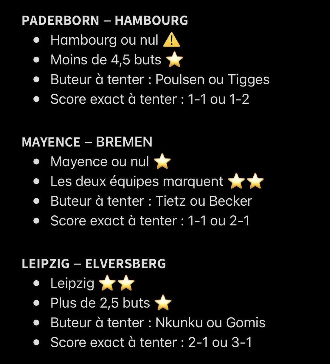 NtkPronos's tweet photo. 🇩🇪 Mes avis BUNDESLIGA ! 

⚠️ Match à éviter
⭐️ Petite confiance
⭐️⭐️ Bonne confiance

❤️ Pense au p’tit LIKE pour le travail https://t.co/dnu3HZYgNW