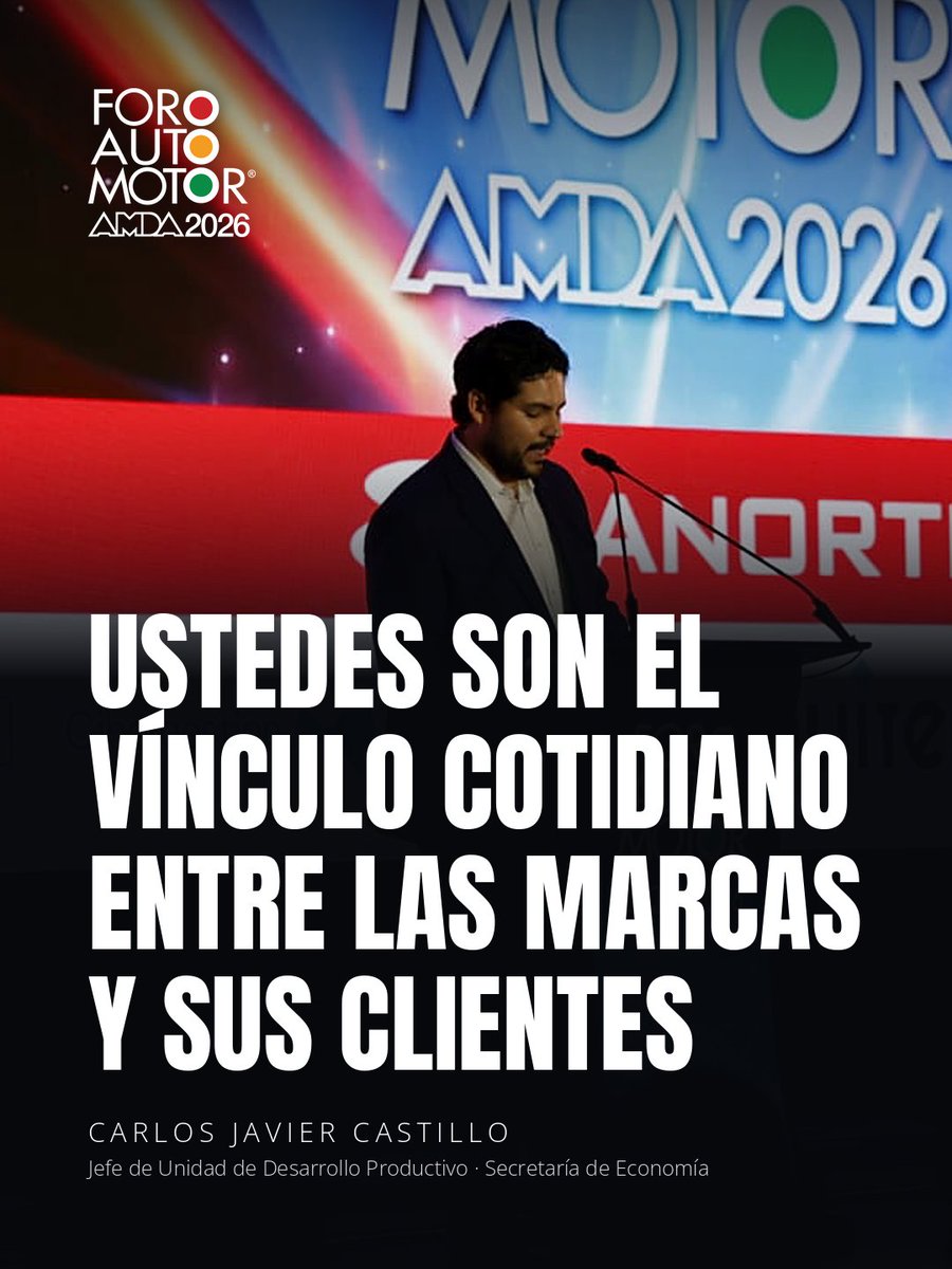 AMDAMX's tweet photo. #ForoAutomotor
Detrás de cada agencia hay empleo, inversión en la comunidad, posventa y financiamiento para quienes quieren estrenar auto. Eso fue lo que reconoció Carlos Javier Castillo, Jefe de Unidad de Desarrollo Productivo de la Secretaría de Economía, en el mensaje con el que abrió el Foro Automotor AMDA 2026.
Mira el mensaje completo aquí: https://t.co/pxbVzW92Ca
Y consulta todas las ponencias del foro en el minisitio: https://t.co/Yg4o3oLq5r