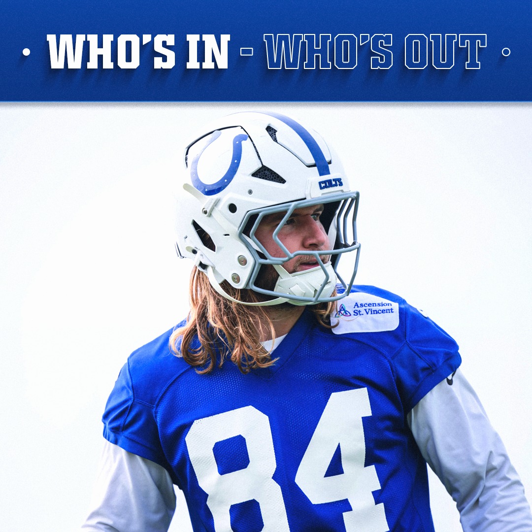Colts's tweet photo. Per Shane Steichen, we have ruled out WR Anthony Gould (concussion), TE Tyler Warren (groin) and CB Sauce Gardner (calf) for #INDvsMIN.