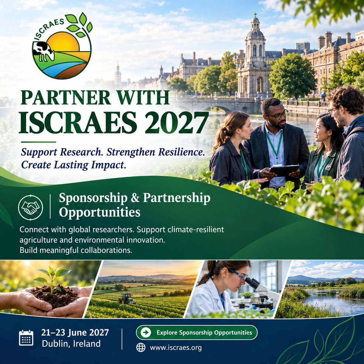 ISCRAES's tweet photo. 🤝 Partner with ISCRAES 2027! Support climate-resilient research, connect with global experts and help shape a sustainable future.

📅 21–23 June 2027 | Dublin, Ireland
🔗 https://t.co/eGSgxkc1CQ

#ISCRAES2027 #ClimateResilience https://t.co/B0lXMIwYKj