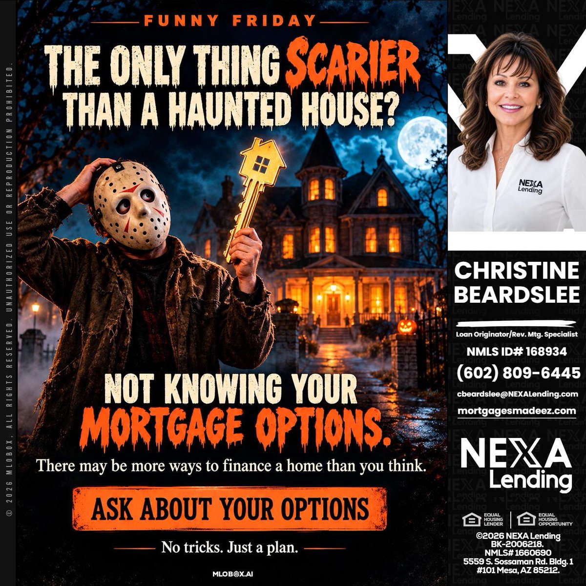 cpbeardslee's tweet photo. Don't let haunted houses scare you! Know your mortgage options instead. 🎃🏡 Ask about your options today! #HomeFinance #MortgageAdvice
📧 cbeardslee@nexamortgage.com
📞 6028096445 https://t.co/qroAS3TOmk