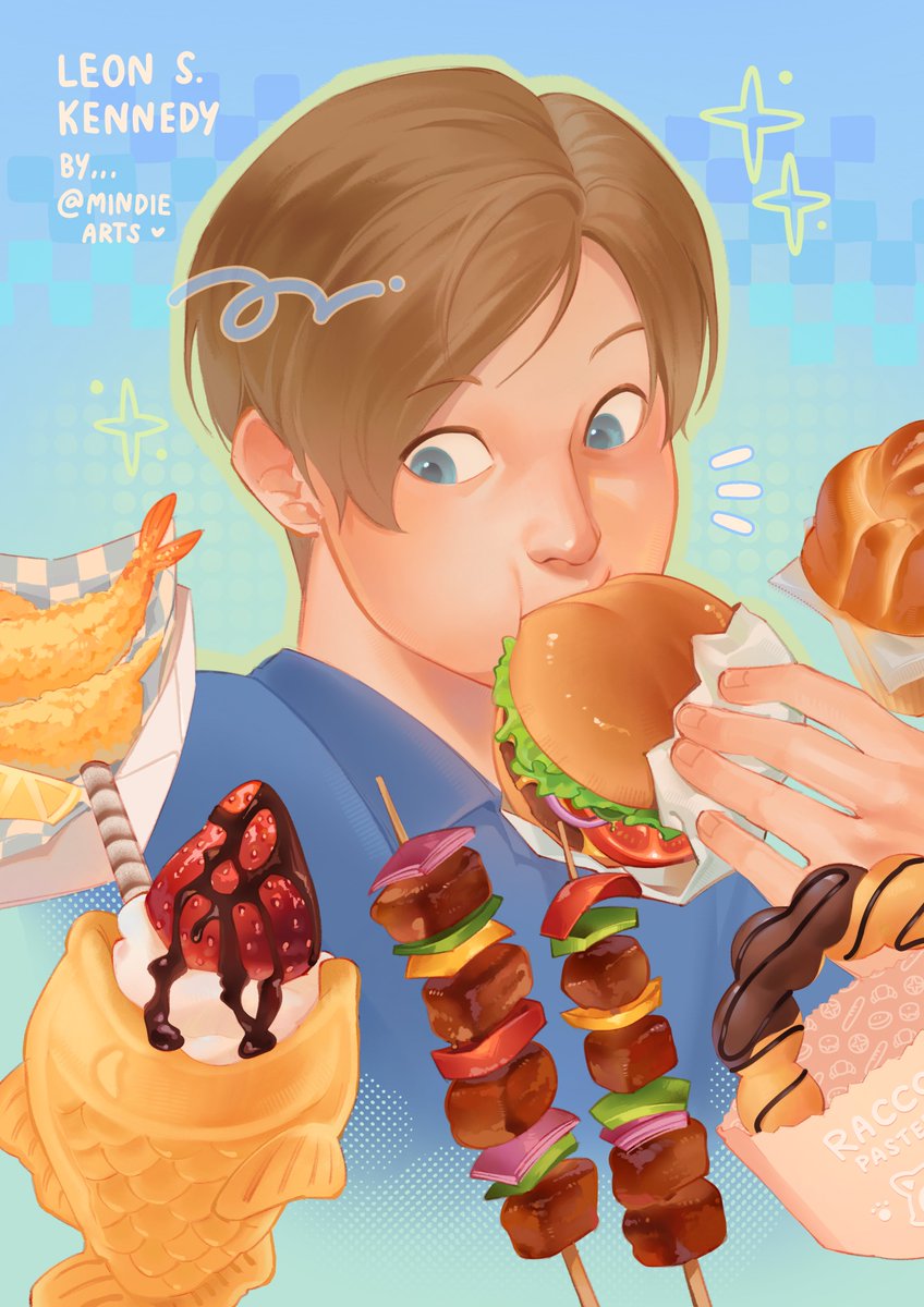 MindieArts's tweet photo. Eat up rookie! 🍔🍡 
#Leonkennedy #ResidentEvil https://t.co/P13TYms7Pn
