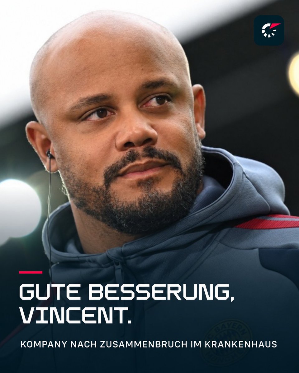 FlashscoreDE's tweet photo. GUTE BESSERUNG, VINCENT. 🙏

Sorge um Vincent Kompany: Der Bayern-Trainer ist am Freitag auf dem Vereinsgelände zusammengebrochen und ins Krankenhaus gebracht worden.

Der 40-Jährige wird dort eingehend untersucht und bleibt in medizinischer Obhut. Nach Sky-Informationen ist sein Zustand stabil.

Bis auf Weiteres übernimmt sein Trainerteam den Trainings- und Spielbetrieb. Sportvorstand Max Eberl versichert, Kompany bekomme alle Unterstützung und die Zeit, die er benötigt.

Wir wünschen Vincent Kompany eine vollständige Genesung und viel Kraft für die kommenden Tage. ❤️

#FCBayern #MiaSanMia