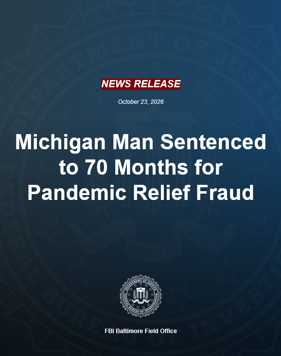 FBIBaltimore's tweet photo. According to court documents, Carl Lawrence, 50, of Kentwood, Michigan, ran a business-consulting firm. Over the internet, Lawrence met Jady Solano, a Wilmington, Delaware, tax preparer, and the two conspired to defraud the Paycheck Protection Program, a COVID-19 relief program designed to safeguard jobs during the pandemic. Lawrence referred his consulting clients to Solano, who prepared fraudulent applications on their behalf. Lawrence also personally falsified documents for inclusion in the applications. 

In total, Lawrence assisted with 29 fraudulent applications, resulting in more than $4.7 million in wrongful loan disbursements. Lawrence personally made nearly $450,000 through the scheme, all of which he has been ordered to forfeit to the government. The total scheme led by Lawrence and Solano obtained approximately $9.1 million in pandemic relief funds. 

Investigated by @FBIBaltimore's Wilmington Resident Agency and the Internal Revenue Service Criminal Investigation. Read the @USAO_DE release: https://t.co/WpvyBhxqUP