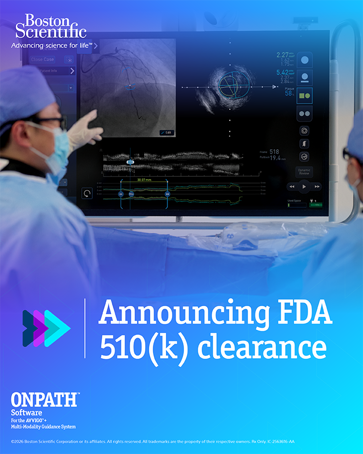 BSCCardiology's tweet photo. This just in – ONPATH™ Software for the AVVIGO™+ Multi-Modality Guidance System has received FDA 510(k) clearance! 🎉

ONPATH software expands your smart toolset with high-definition IVUS imaging and AI-powered analysis, helping you focus on what matters most. Learn more: https://t.co/nnD4xa92QR 

AVVIGO™+ Multi-Modality Guidance System with ONPATH™ Software indications, safety, and warnings: https://t.co/Ee8kPFbUOU