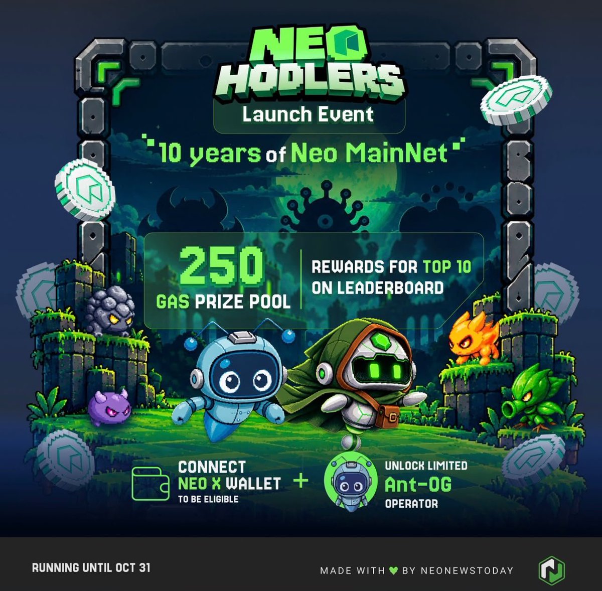 Yilosoh's tweet photo. جهّزوا أسلحة البلاستر (Blasters) الخاصة بكم! 
لعبة Neo HODLers أصبحت متاحة الآن، مع حدث إطلاق خاص يقدّم 250 من عملة $GAS كجوائز للاحتفال بمرور 10 أعوام على شبكة Neo MainNet!

العب الآن: https://t.co/G23a4f7R66
$NEO $GAS https://t.co/G8Robv4yiV