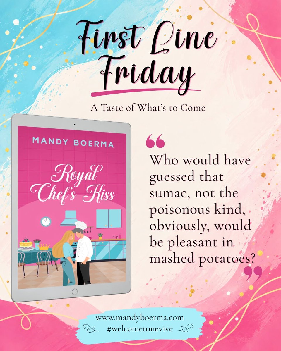 karen_waide's tweet photo. Love, laughter, and a little kitchen chaos! 👑💕 Royal Chef's Kiss by Mandy Boerma is coming October 27, and this little sneak peek has me wondering what ELSE is cooking in the palace kitchen! 😂🥔
#WelcometoNevive @RoyalChefsKiss #ComingSoon #FirstLineFriday #SweetRomance https://t.co/VA3kp1s6ev