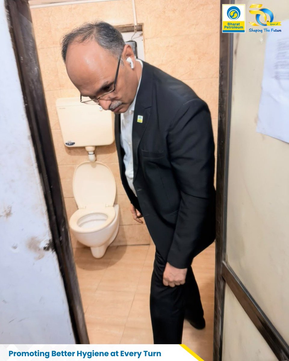 BPCLimited's tweet photo. Shri Sanjay Khanna, Chairman and Managing Director, BPCL, visited Dipti Petroleum, Mumbai, to review the facilities under the DriveFresh initiative and assess the upkeep of the retail outlet’s restrooms.

The restrooms are maintained by dedicated janitorial staff and are equipped with sensor-based monitoring. A prominently placed Darpan QR code also enables customers to share their feedback.

Through DriveFresh, BPCL continues to promote clean, hygienic and well-maintained restrooms at its retail outlets, enhancing customer comfort and supporting the vision of a Swachh Bharat.

BE FRESH. DRIVE FRESH.

#BPCL #DriveFresh #Swachhata #SwachhBharat #CustomerExperience
@HardeepSPuri @PetroleumMin @Secretary_MoPNG @BPCLRetail1