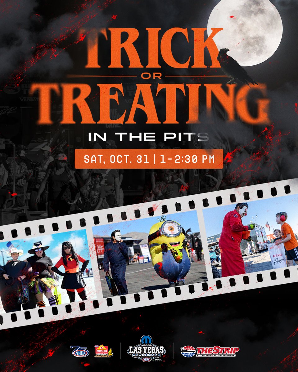 LVMotorSpeedway's tweet photo. Trick or treat in the pits. 🎃👻

Join us Saturday, Oct. 31, from 1–2:30 PM for some Halloween fun at the Mopar NHRA Las Vegas Nationals! https://t.co/yqgwgXeEHy
