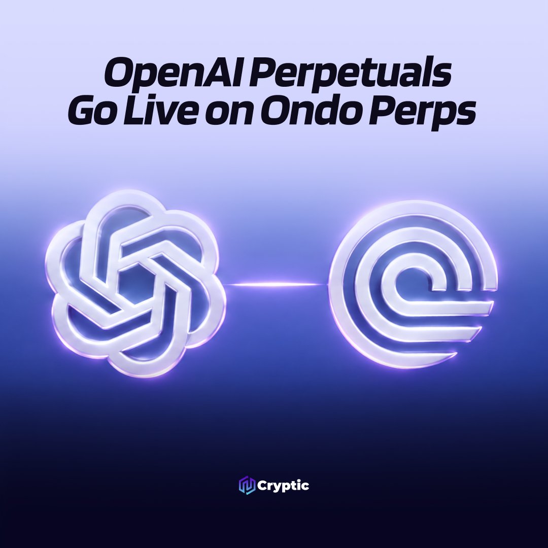 Cryptic_Web3's tweet photo. OpenAI pre-IPO perpetuals are live on @OndoPerps.

Trade price movements in the company behind ChatGPT with leveraged long or short positions. 

The OPENAI perp offers a way to trade its market price without waiting for an IPO.

Trade OPENAI → https://t.co/ICJT5ckpf9 https://t.co/YnMauuUWBa