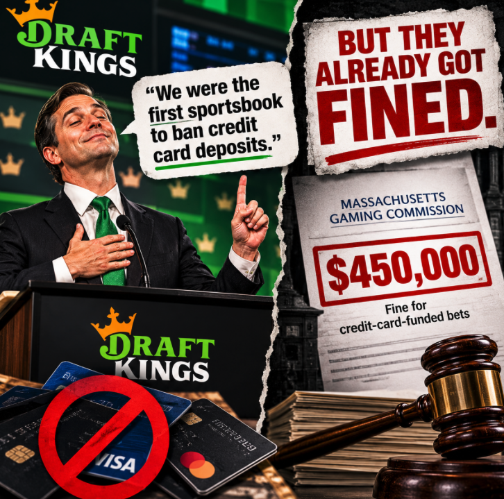 CasinosTracker's tweet photo. DraftKings told Louisiana regulators it was the first sportsbook to ban credit card deposits.

It wasn't, and Massachusetts had already fined DraftKings $450,000 over credit-card-funded bets. 

Imagine bragging about following rules you already got fined for breaking https://t.co/LY3xlGNbOm