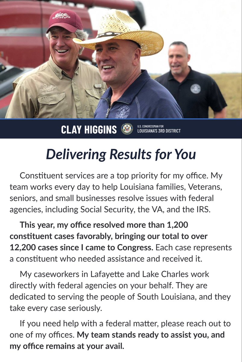 RepClayHiggins's tweet photo. District work update… https://t.co/NOCcvpvWZB