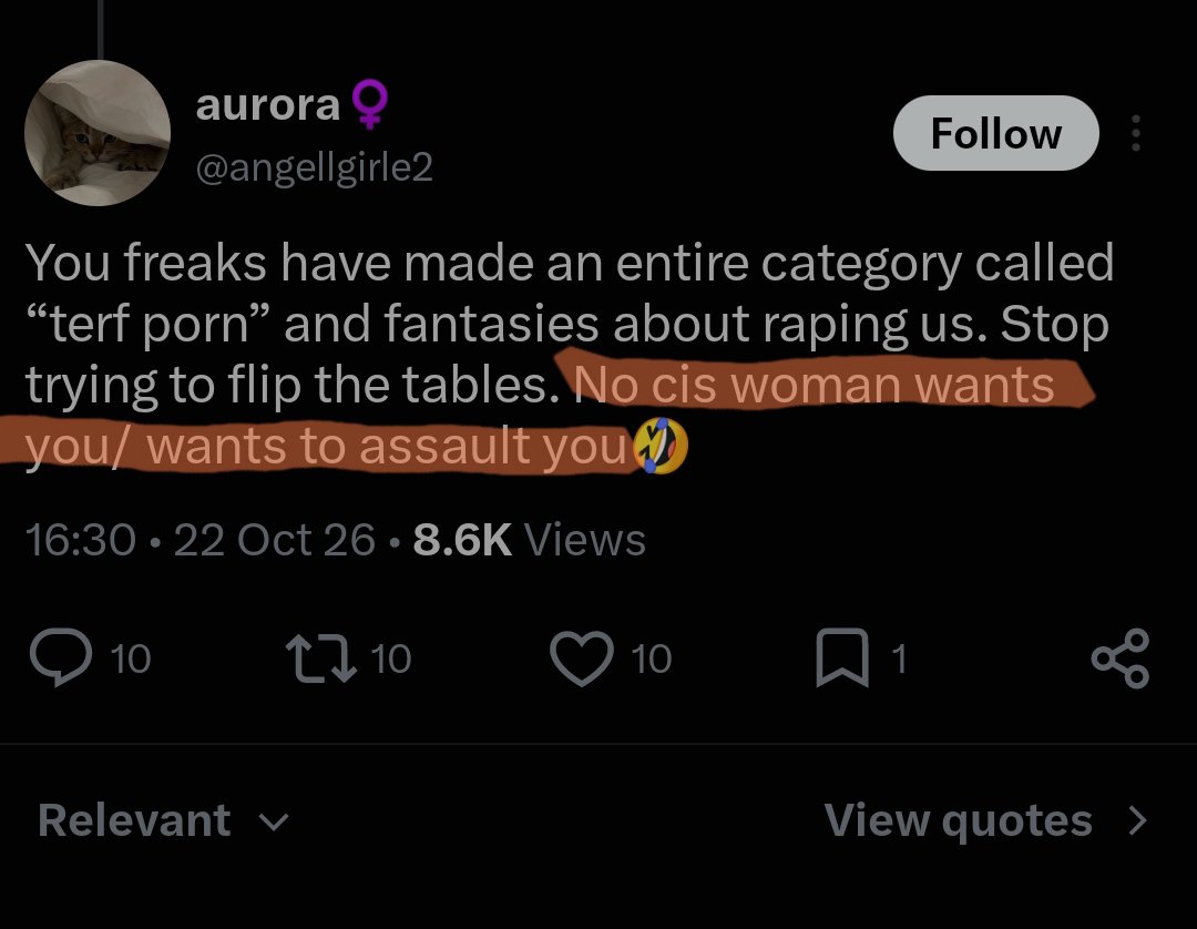 cold_dweller's tweet photo. The last sentence reminded me of male rapists so much. Usually when women are talking about rape, men would reply with the variety of "no one wants rape you" to delegitimise the victims. TERFs are male socialised in a very literal sense. https://t.co/JZBNj5Ubzh