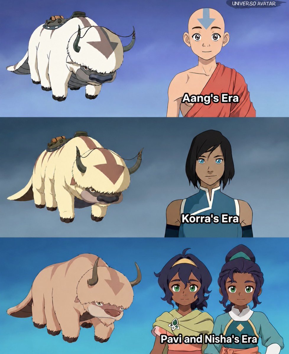 lets_talk4317's tweet photo. Both Aang and Korra rod on a bison, I really hope we get to see pavi and nisha on one too. https://t.co/qglfSDAKy2