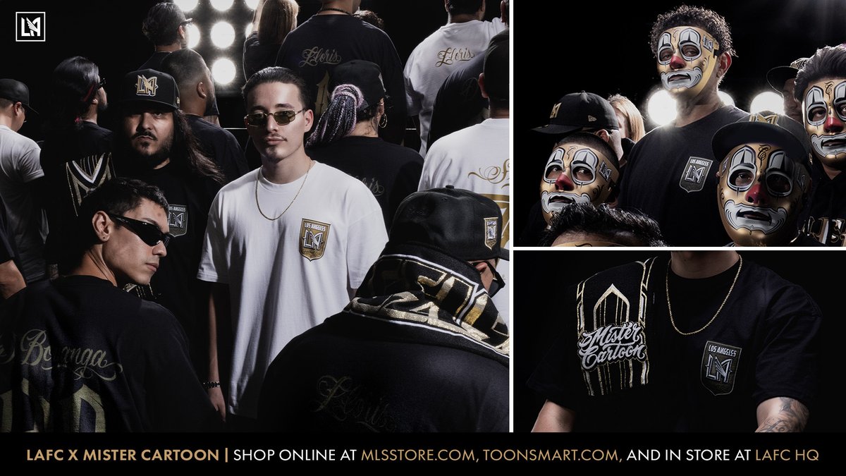 LAFC's tweet photo. LAFC x Mister Cartoon

Rooted in the art and Chicano culture of Los Angeles, our latest collaboration celebrates the city's iconic style through the lens of Mister Cartoon. The collection features his signature fine-line tattoo artwork and lowrider-inspired details across a range of Black & Gold apparel and accessories.

Shop the collection online at https://t.co/tUlKOyl2NS and https://t.co/HbHikw5Hd4, or in store at LAFC HQ.

🔗 https://t.co/3MAV0GLVu3