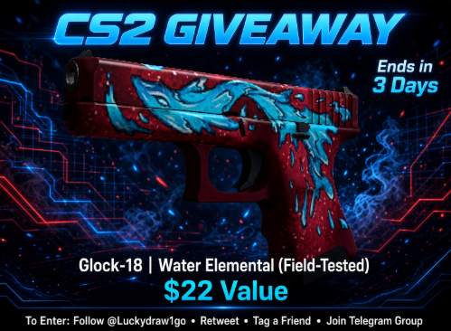 Destructum's tweet photo. 🐘Sponsored By @Luckydraw1go 🐘
 
👉22$ Glock Water Elemental FT

✅Follow @Luckydraw1go ,Retweet,tag a friend
☑️Join the  Telegram group (show proof-Full page)
https://t.co/AEjOI53RP6

⏰End in 3 Days
#CS2 #CS2GIVEAWAY #CSGO https://t.co/FSZVGzArko